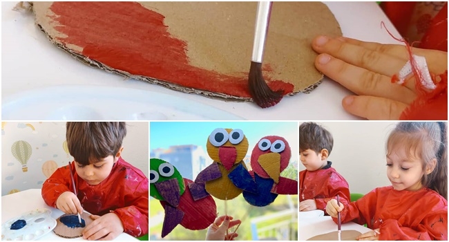Minikler, kartondan kuş yaptılar