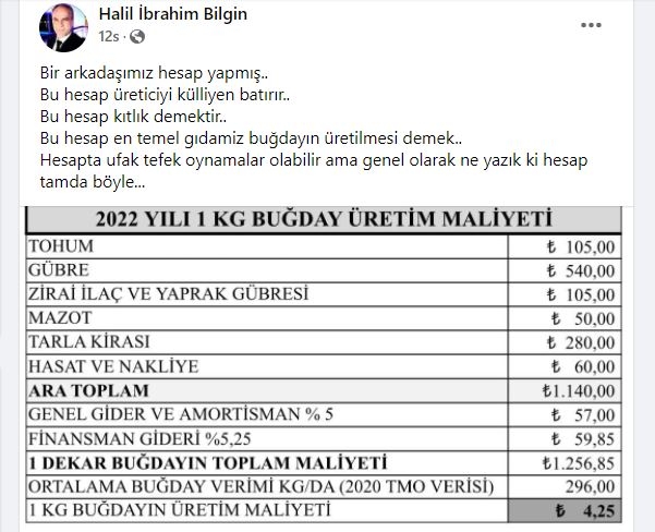 Buğdayın hesabını yaptı
