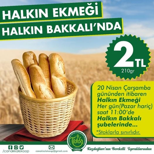 Halkın Bakkalında ekmek 2 TL