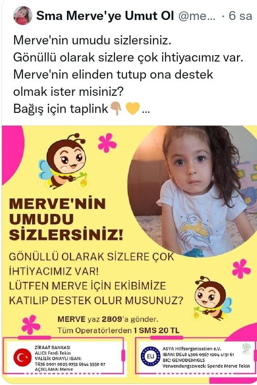 SMA hastası Merve yardım bekliyor