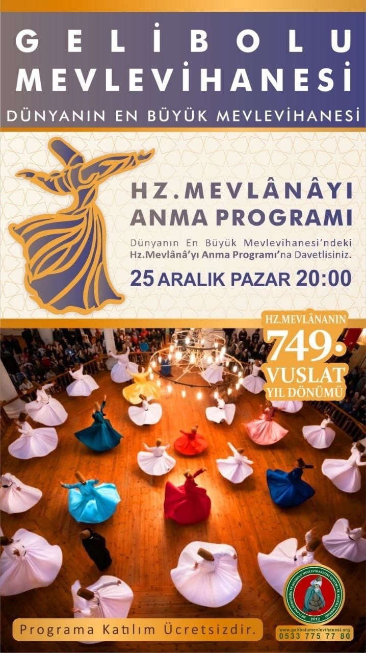 Mevlana Gelibolu Mevlevihanesi’nde anılacak