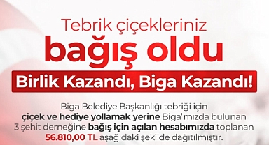 Biga'da tebrik çiçekleri bağış oldu