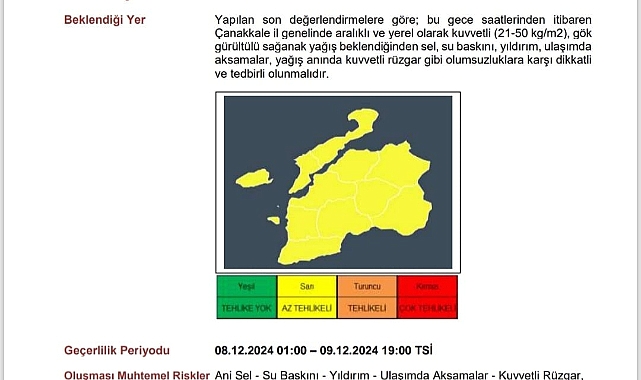 Çanakkale’de kuvvetli gök gürültülü sağanak yağış uyarısı