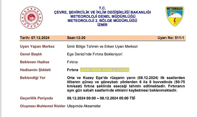 Ege denizinde fırtına uyarısı