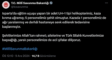 Isparta'da helikopter kazası! 5 asker şehit oldu