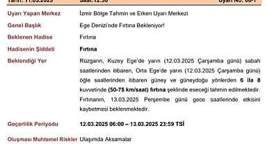 Kuzey ve Orta Ege'de Fırtına Uyarısı