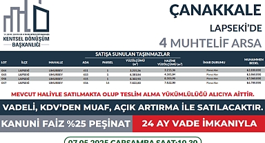 Lapseki’de 4 muhtelif arsa açık artırmayla satışa sunuluyor