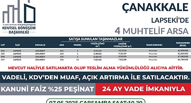 Lapseki’de 4 muhtelif arsa açık artırmayla satışa sunuluyor