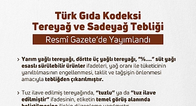 Türk Gıda Kodeksi Tereyağı ve Sadeyağ Tebliği Resmî Gazete’de Yayımlandı