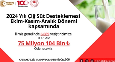 Çanakkale’de çiğ süt üreticilerine 75 milyon TL destek ödemesi!