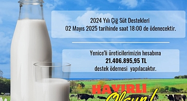 Yenice’de üreticilere 21 Milyon TL’yi aşan çiğ süt desteği ödendi