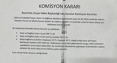 Bayramiç'te 2025 Yılı Hububat Hasat ve Biçim Ücretleri Belirlendi