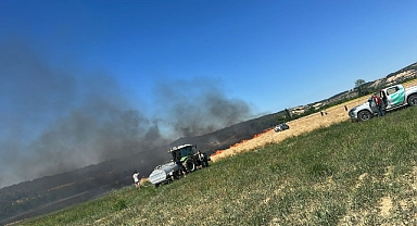 Çanakkale Eceabat Kocadere'de Anız Yangını! Havadan ve Karadan Müdahale Başladı