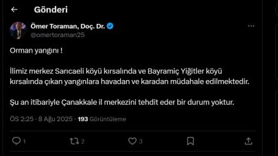 Çanakkale Valisi Doç. Dr. Ömer Toraman'dan yangın açıklaması