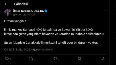 Çanakkale Valisi Doç. Dr. Ömer Toraman'dan yangın açıklaması