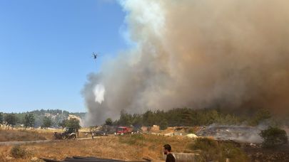 Çanakkale Sarıcaeli Köyü’ndeki yangına havadan ve karadan müdahale sürüyor