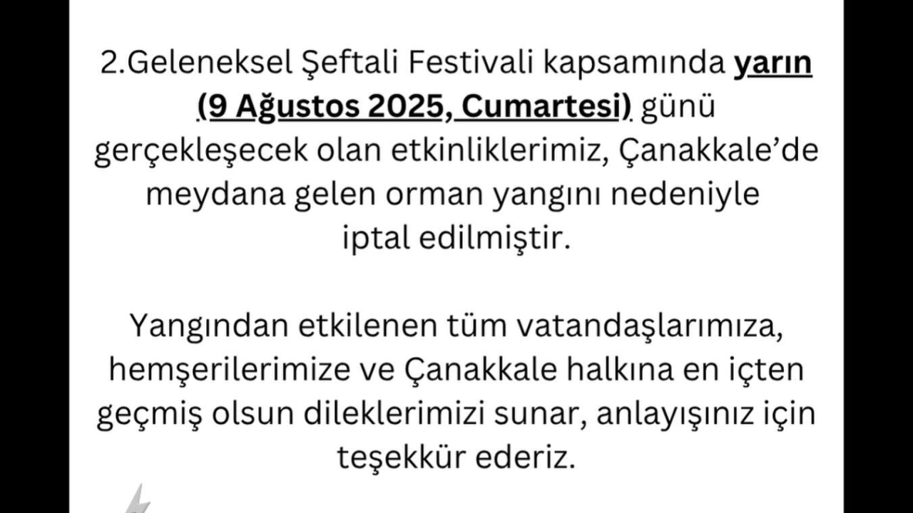 Geleneksel Şeftali Festivali yangın nedeniyle iptal edildi