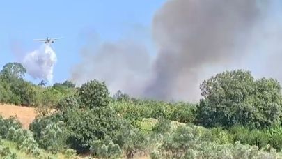 Lapseki Gökköy yangınına havadan ve karadan müdahale sürüyor