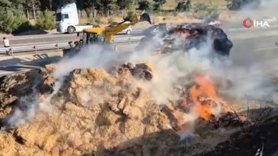 Tekirdağ'da yanan araçtaki alevler önce tarlaya, sonra tıra sıçradı