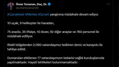Çanakkale'de yangında 77 kişi dumandan etkilendi