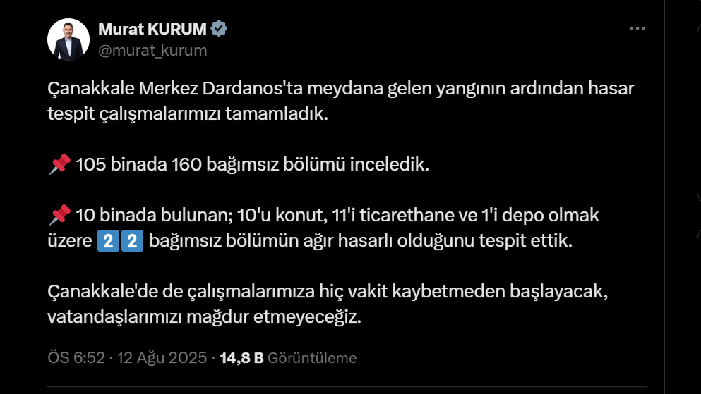 Bakan Kurum açıkladı;  22 bağımsız bölüm ağır hasarlı