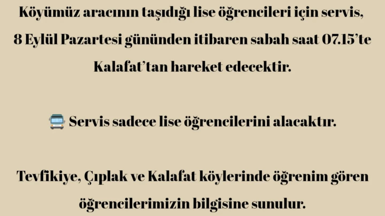 Tevfikiye Köyü'nde lise servisi