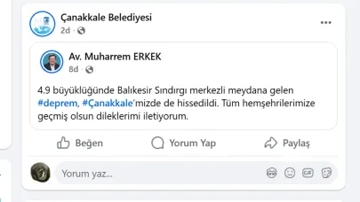 Başkan Erkek'ten deprem sonrası açıklama