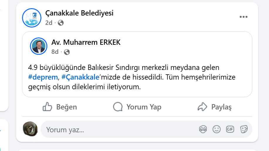 Başkan Erkek'ten deprem sonrası açıklama