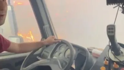 Orman yangınında mahsur kalan orman işçileri o anları görüntüledi