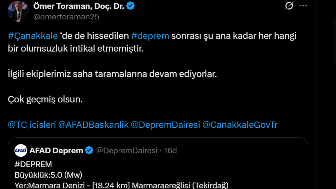 Deprem sonrası Çanakkale Valiliği&#039;nden açıklama