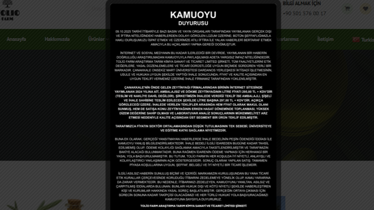 Rektörün Kayınbiraderi ve Karısına Ait Şirketten Zeytinyağı İhalesi Açıklaması