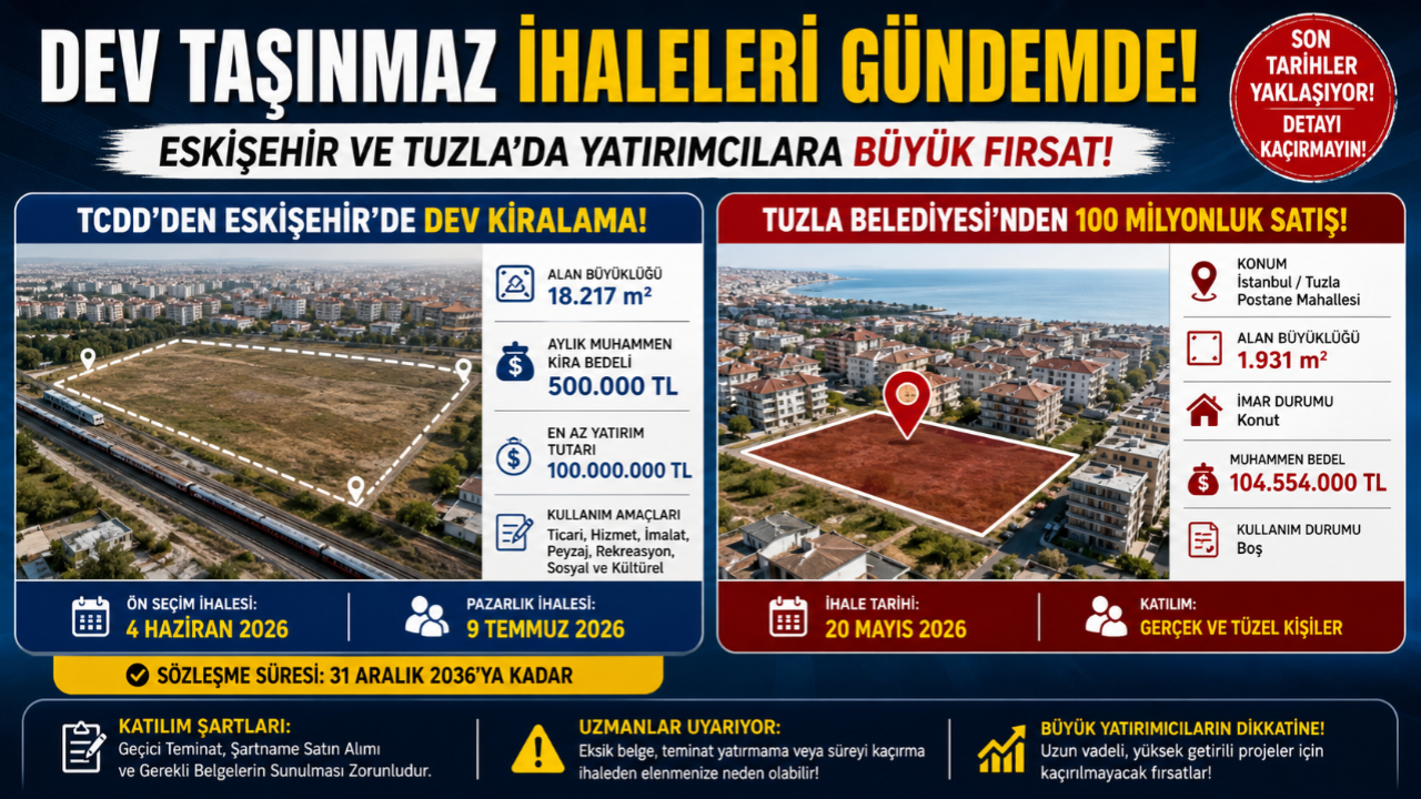 Dev İhale Duyuruldu! TCDD’den 18 Bin m² Alan Kiraya Verilecek, Tuzla’da 100 Milyonluk Satış: Kimler Katılabilecek?