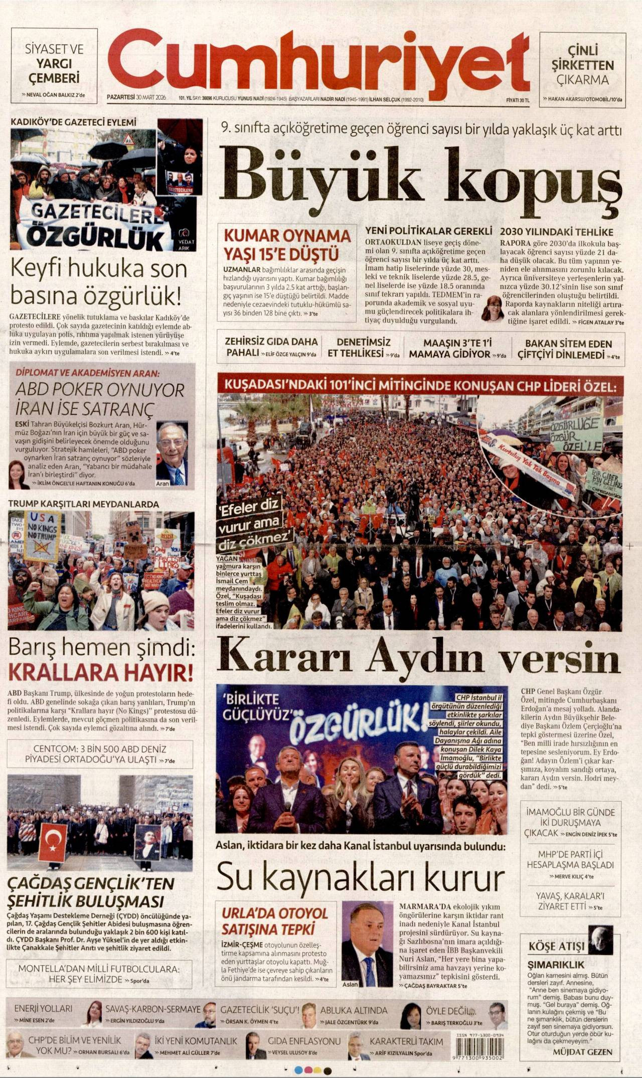 Cumhuriyet Gazetesi Gazete Manşeti