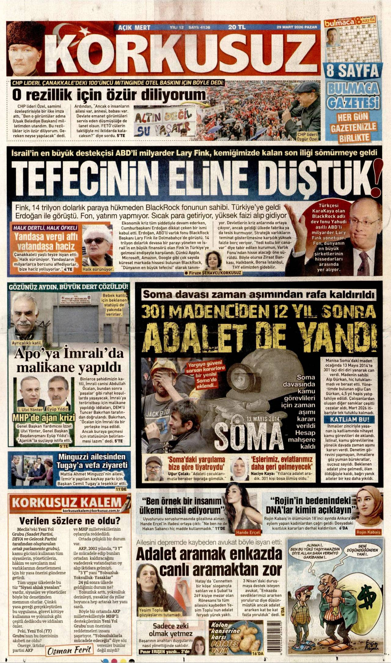 Korkusuz Gazetesi Gazete Manşeti